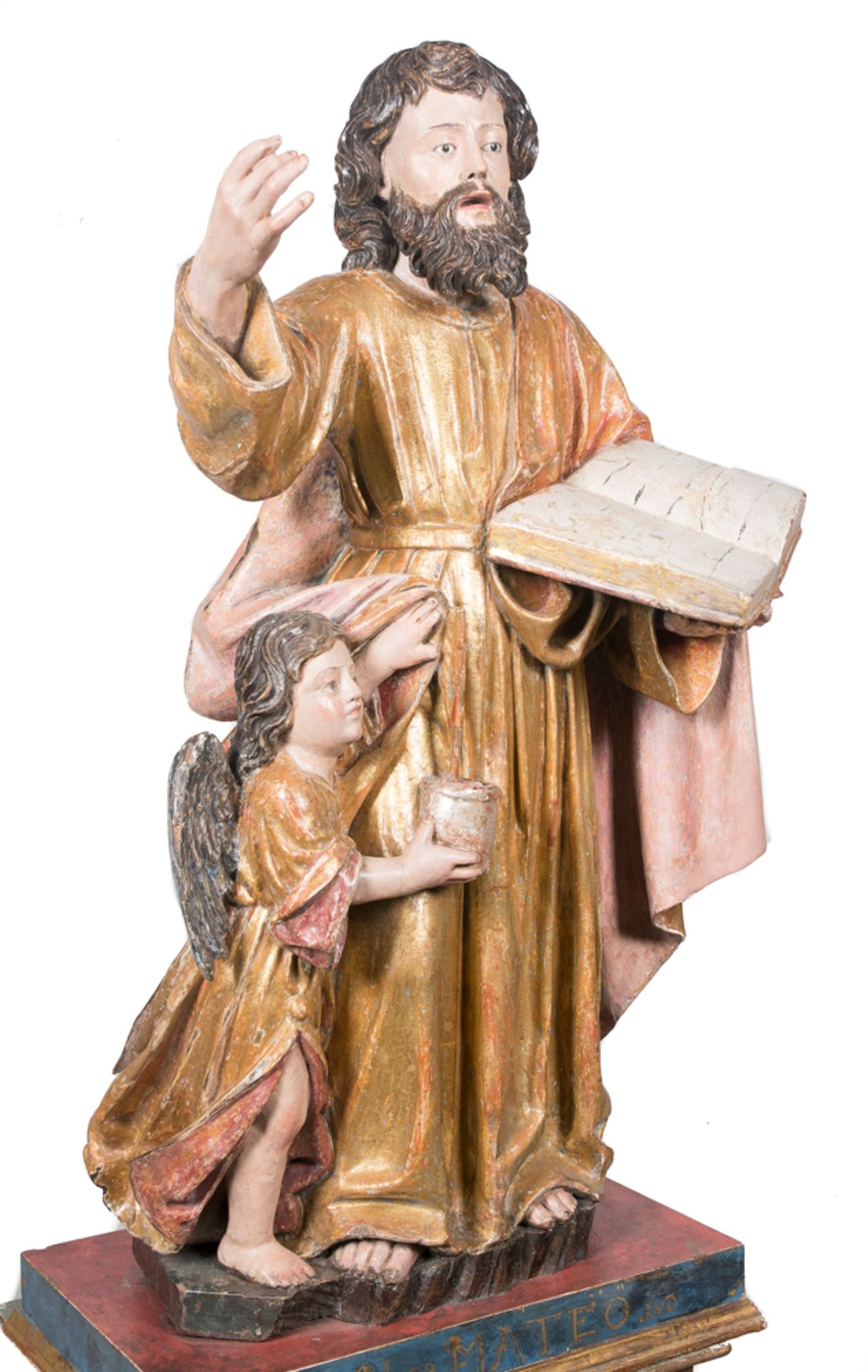 "Saint Matthew". Carved, gilded and polychromed wooden sculpture. Spanish School. 17th century. - Bild 4 aus 5