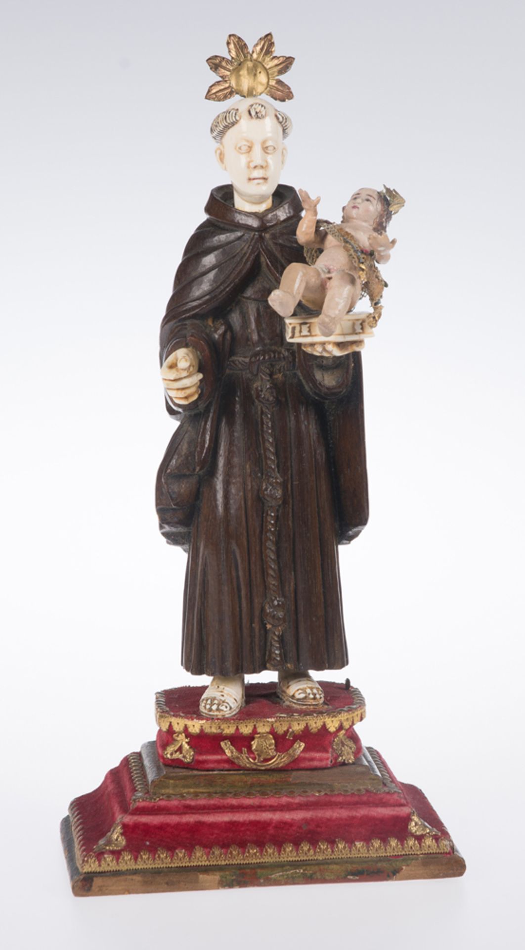 "Saint Anthony". Carved and polychromed wooden and ivory sculpture. Colonial. Hispanic-Philippine.