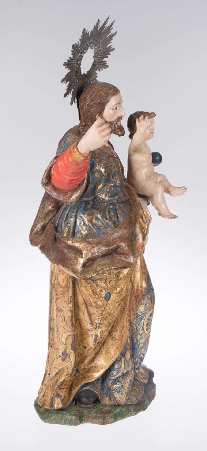 "Saint Joseph with the Christ Child". Carved, gilded and polychromed wooden sculpture. Spanish Scho - Bild 3 aus 6