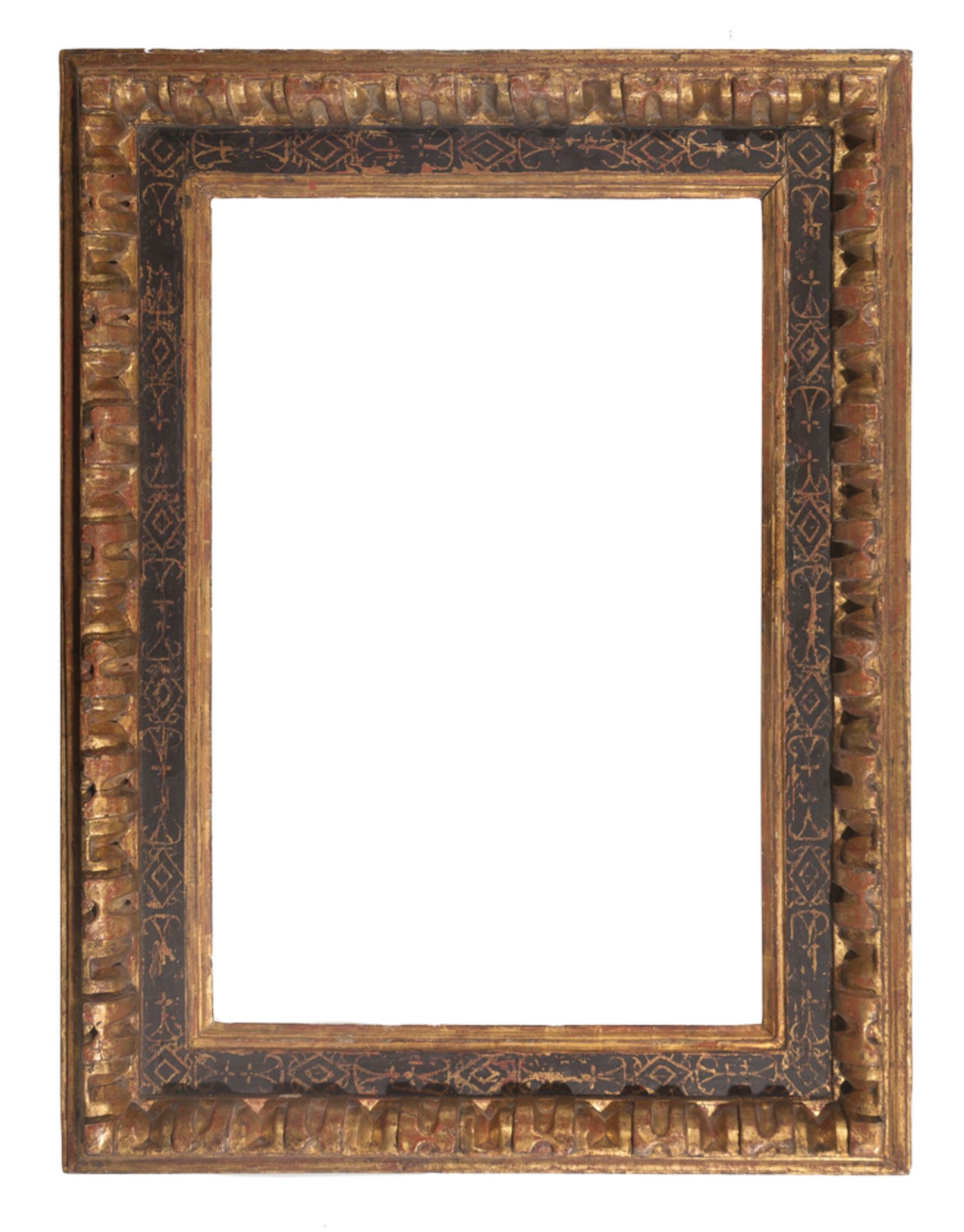 Carved, gilded and polychromed wooden frame. 17th century.