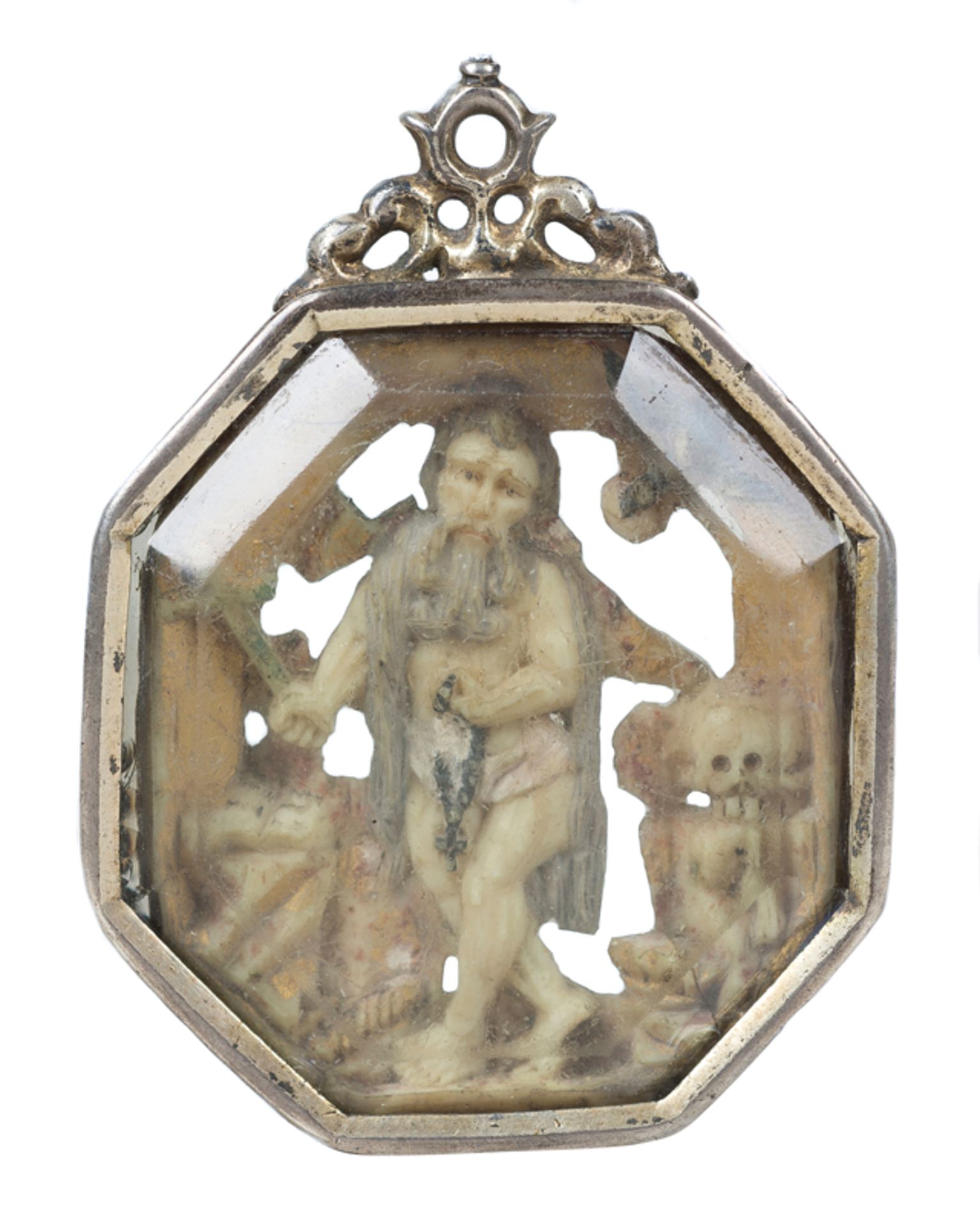 Large silver, rock crystal and polychromed ivory medallion with gilt residue. 16th century.Large - Image 3 of 11