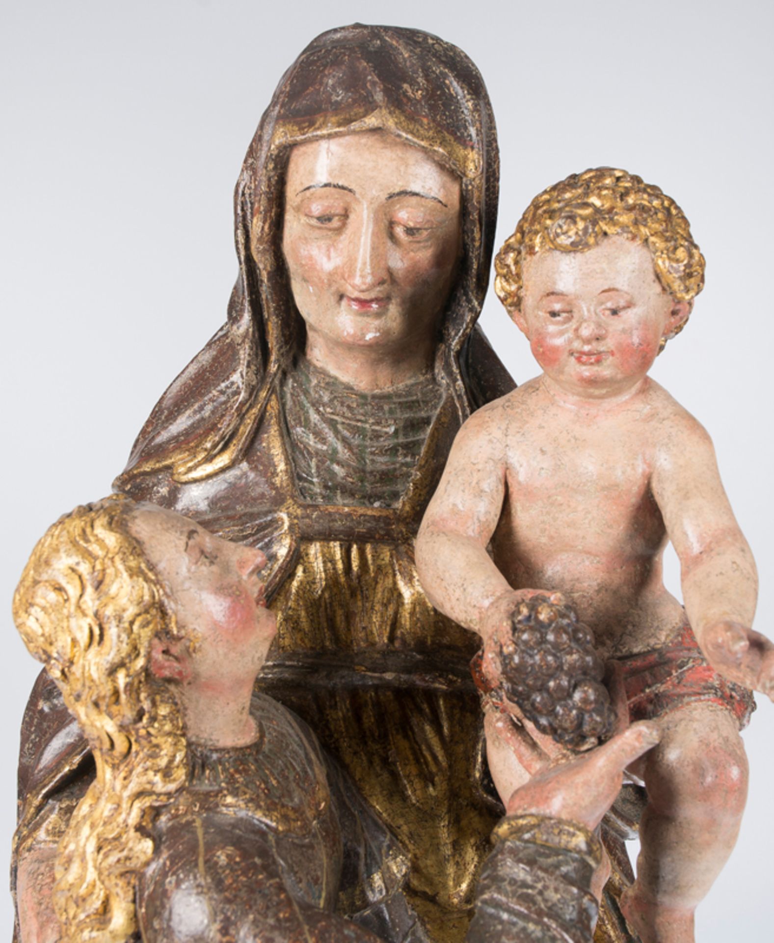"Saint Anne with Virgin and Child". Carved, polychromed, gilded and silvered sculpture. Hispanic - Image 4 of 8