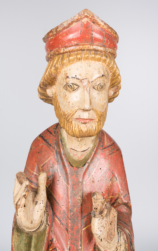 “Saint Augustine". Carved, gilded and polychromed sculpture. Romanesque. CIrca 1300. - Image 5 of 7