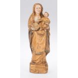 "Madonna and Child". Carved, gilded and polychromed wooden sculpture. Flemish School. Circa 1500."