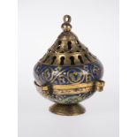 Gilded copper censer with champlevé enamels. Limoges. France. Gilded copper censer with champlevé