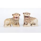 "Lions". Pair of sculpted alabaster figures. Colonial School. Late 18th century"Lions". Pair of