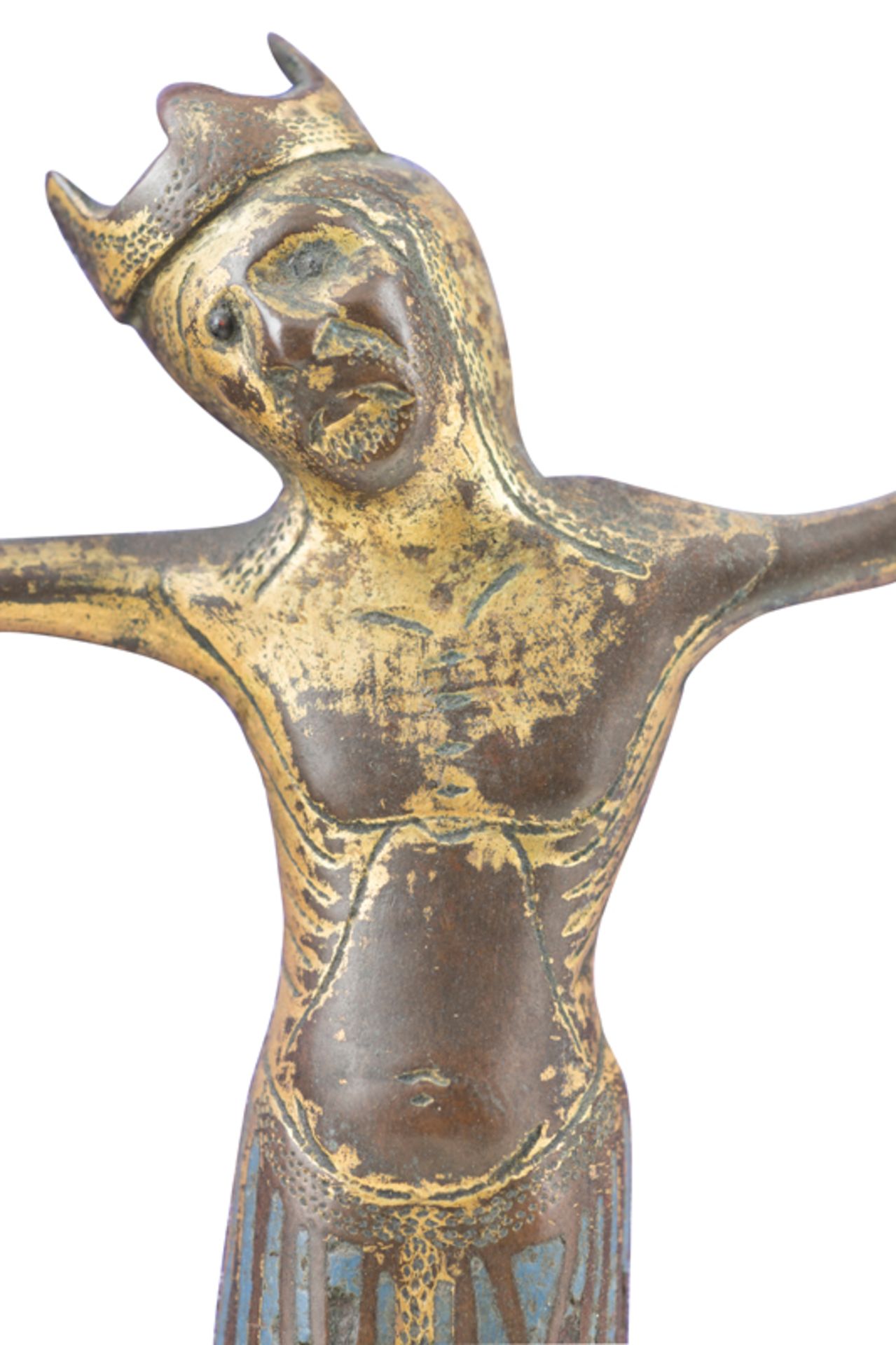 Gilded copper Christ with champlevé enamel. Limoges. France. Romanesque. 13th century.Gilded - Image 2 of 9