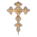 Large carved, silvered and gilded wooden processional cross. Sicily. Italy. 18th century.Large