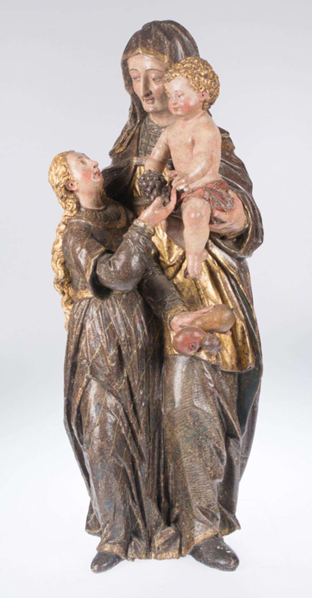"Saint Anne with Virgin and Child". Carved, polychromed, gilded and silvered sculpture. Hispanic - Image 2 of 8