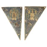 Two gilded and chased copper plaques with champlevé enamel. Limoges. France. Romanesque. c.1225-1250