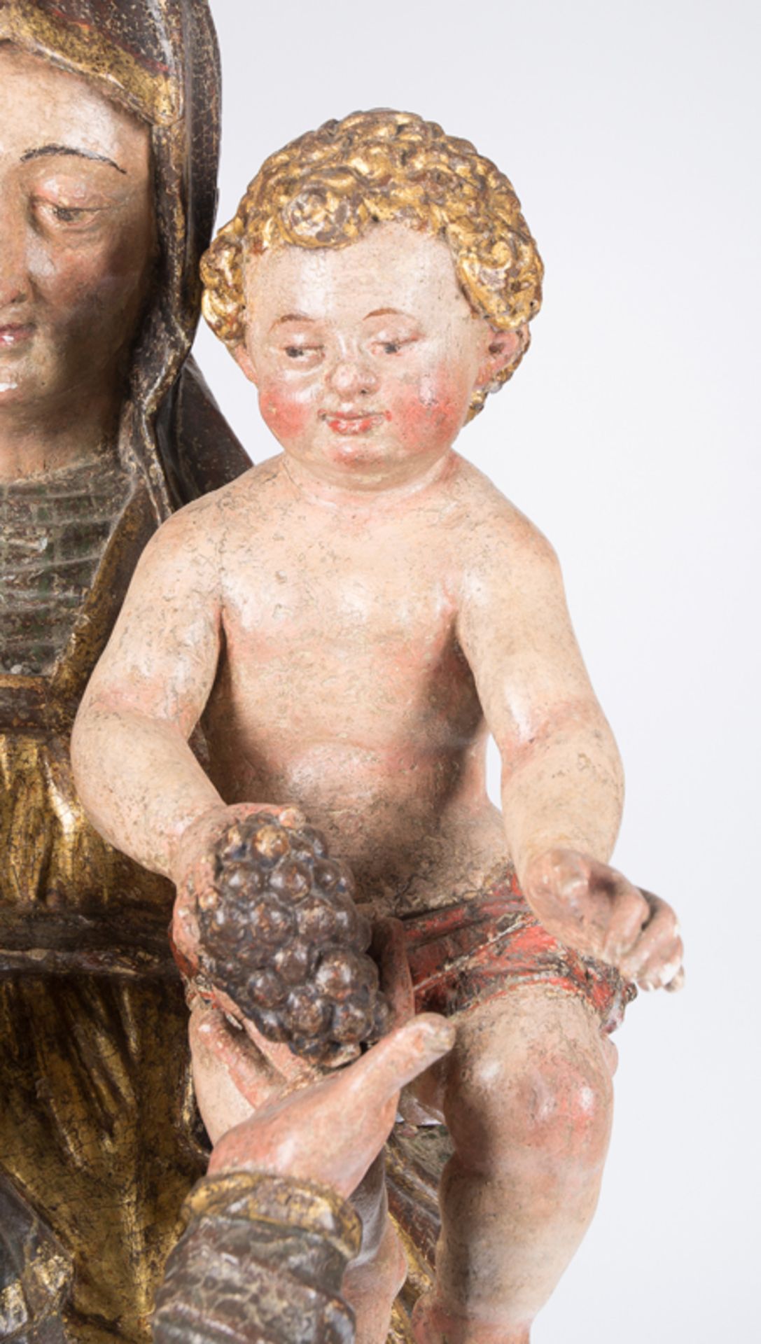 "Saint Anne with Virgin and Child". Carved, polychromed, gilded and silvered sculpture. Hispanic - Image 5 of 8