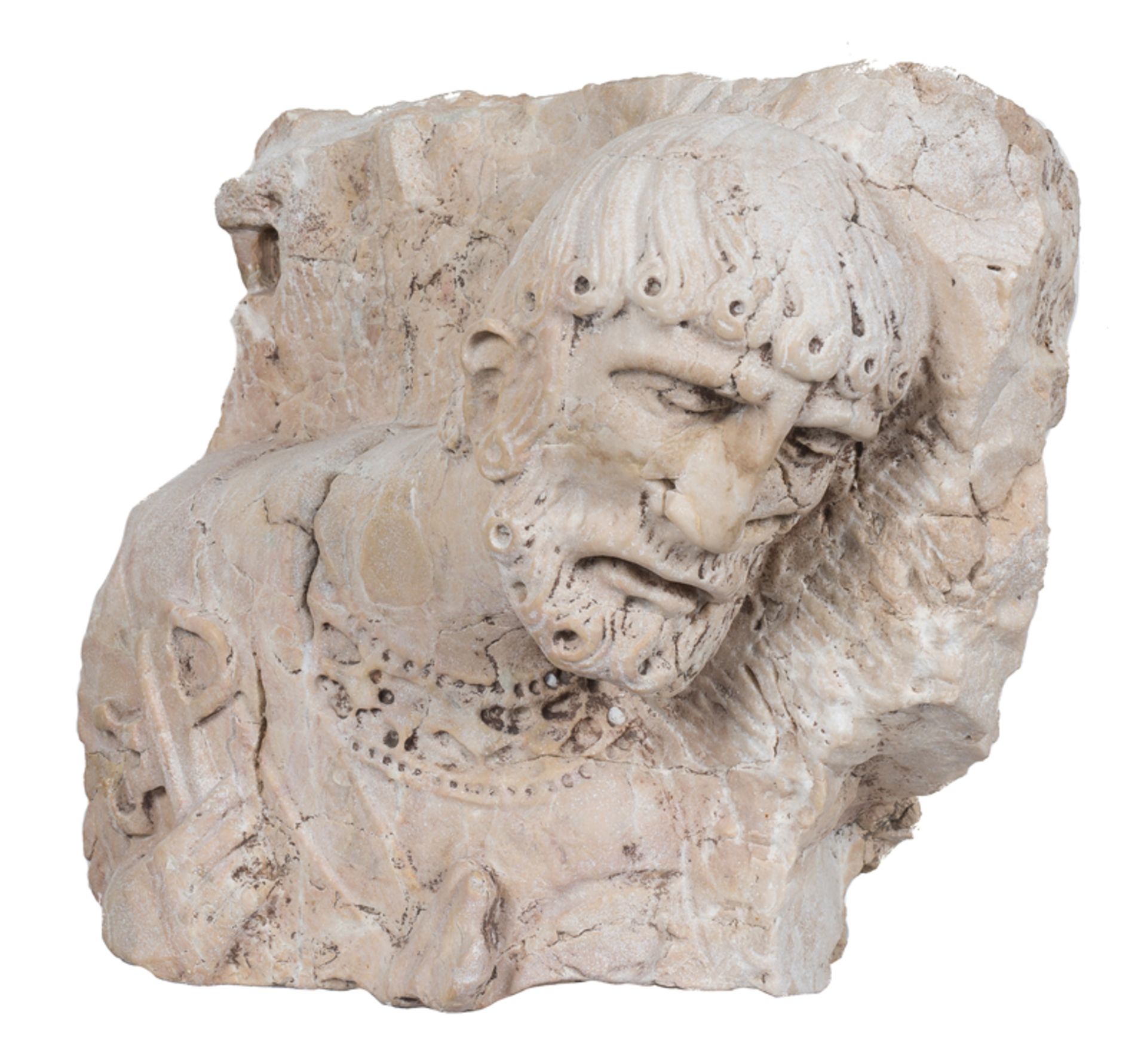 “Saint Peter”. Fragment of a relief sculpted in marble. Romanesque. 13th century.“Saint Peter”. - Image 2 of 6