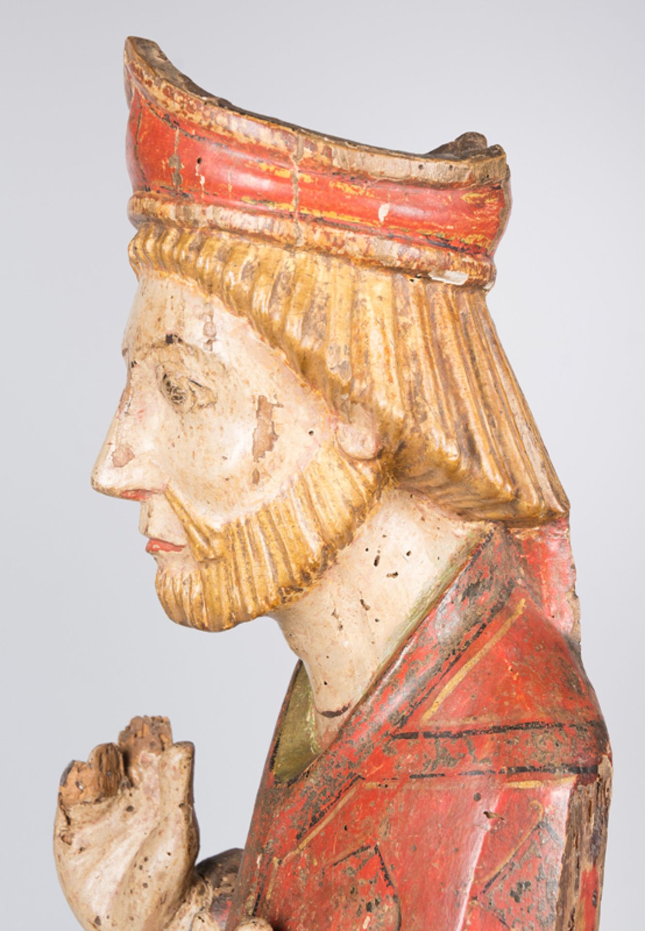 “Saint Augustine". Carved, gilded and polychromed sculpture. Romanesque. CIrca 1300. - Image 7 of 7