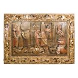 Monumental carved, gilded and polychromed wooden relief. Colonial. Probably Mexico. Late 17th cent..