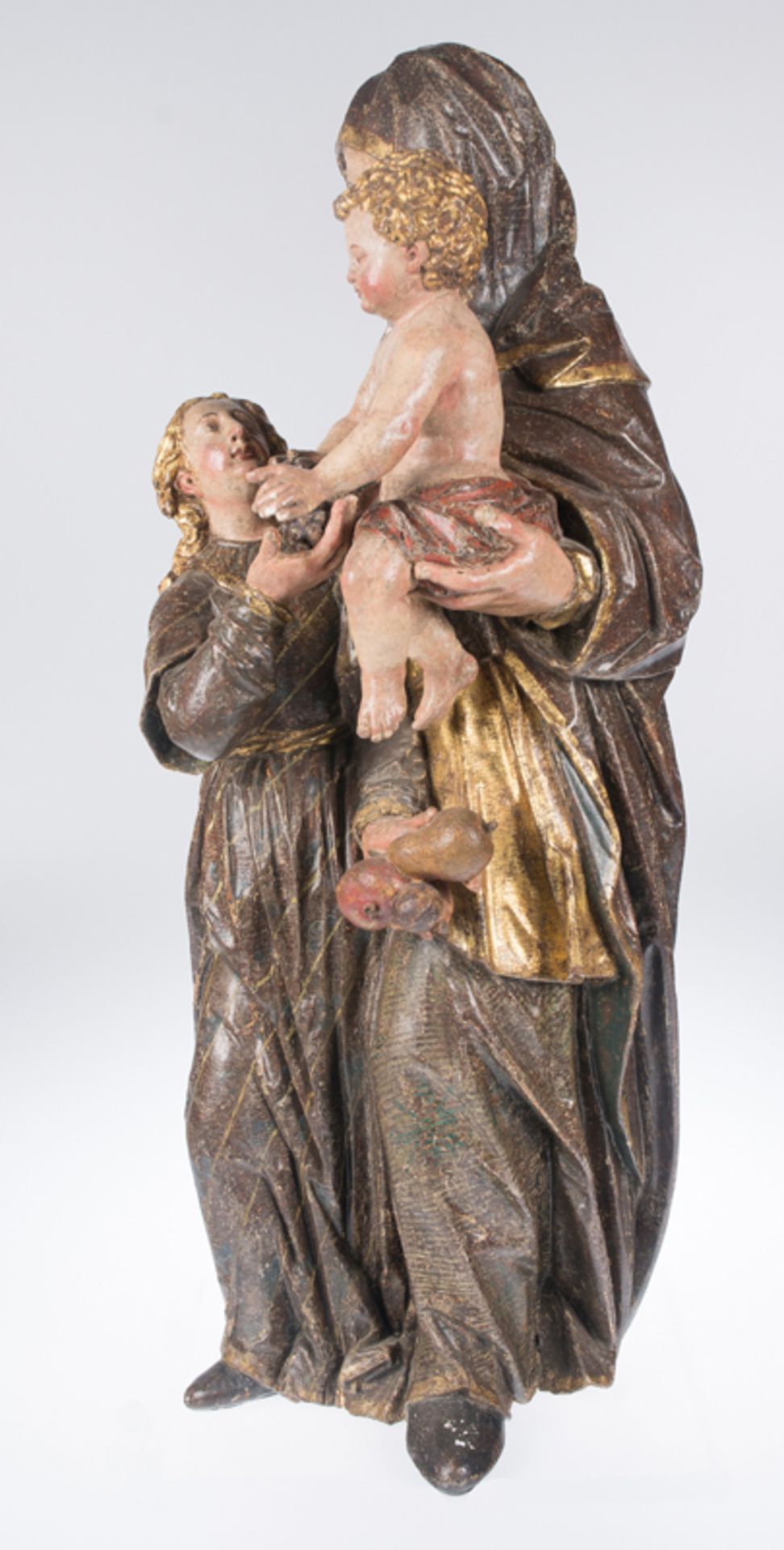 "Saint Anne with Virgin and Child". Carved, polychromed, gilded and silvered sculpture. Hispanic - Image 6 of 8