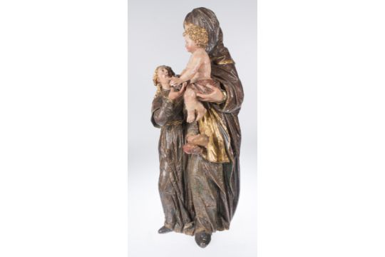 "Saint Anne with Virgin and Child". Carved, polychromed, gilded and silvered sculpture.  Hispanic Fl - Bild 6 aus 8