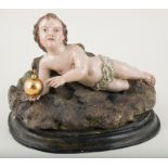 "Christ Child sleeping". Carved, gilded and polychromed wooden sculpture. 18th century."Christ Child