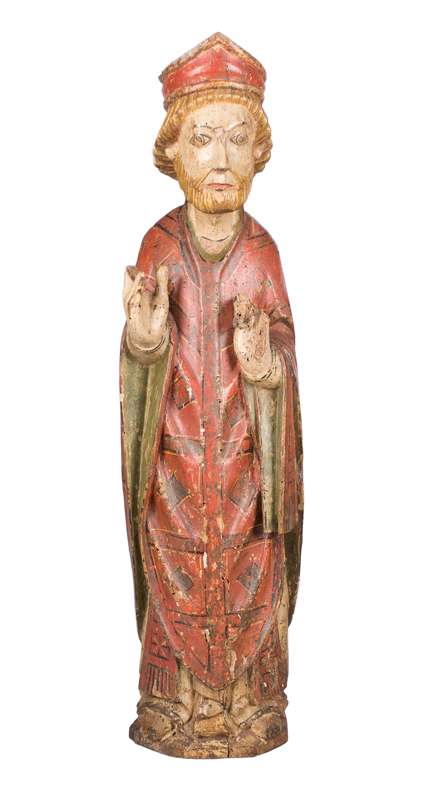 “Saint Augustine". Carved, gilded and polychromed sculpture. Romanesque. CIrca 1300.