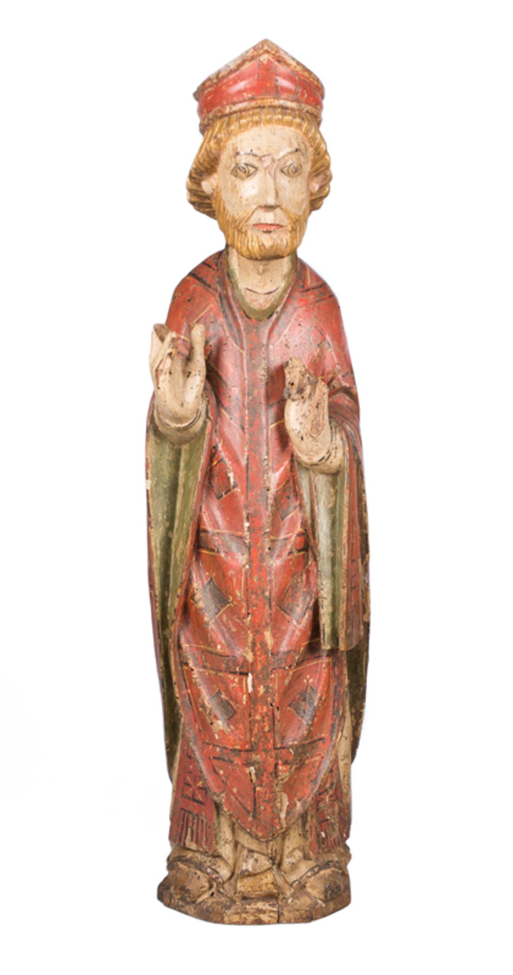 “Saint Augustine". Carved, gilded and polychromed sculpture. Romanesque. CIrca 1300.