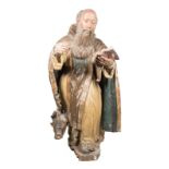 "Saint Anthony". Monumental carved and polychromed wooden sculpture. Colonial School. Sino-