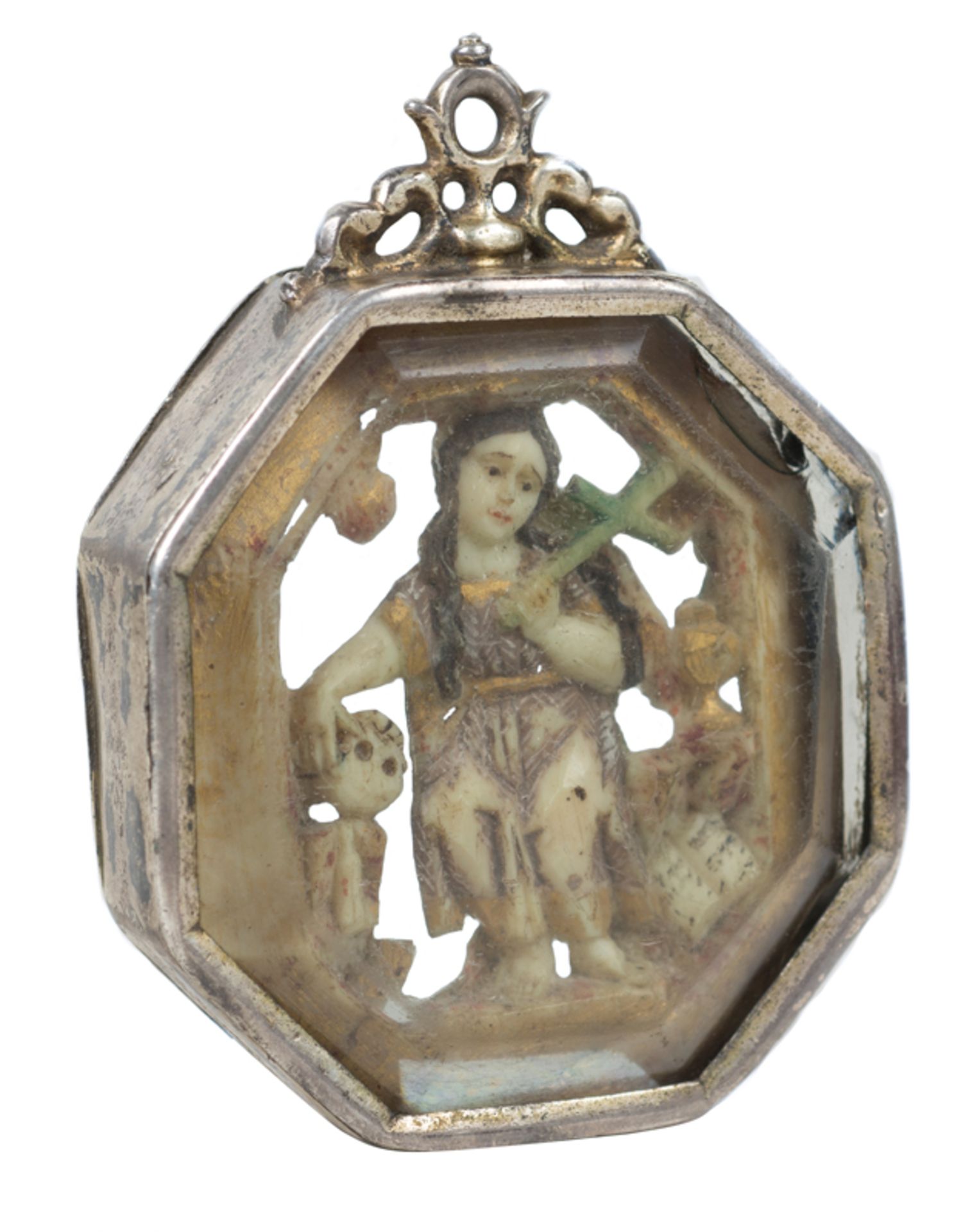 Large silver, rock crystal and polychromed ivory medallion with gilt residue. 16th century.Large - Image 2 of 11