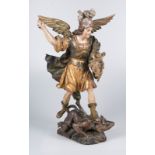 "Archangel". Carved, polychromed and gilded wooden sculpture. Colonial School. Possibly Peru. 17th