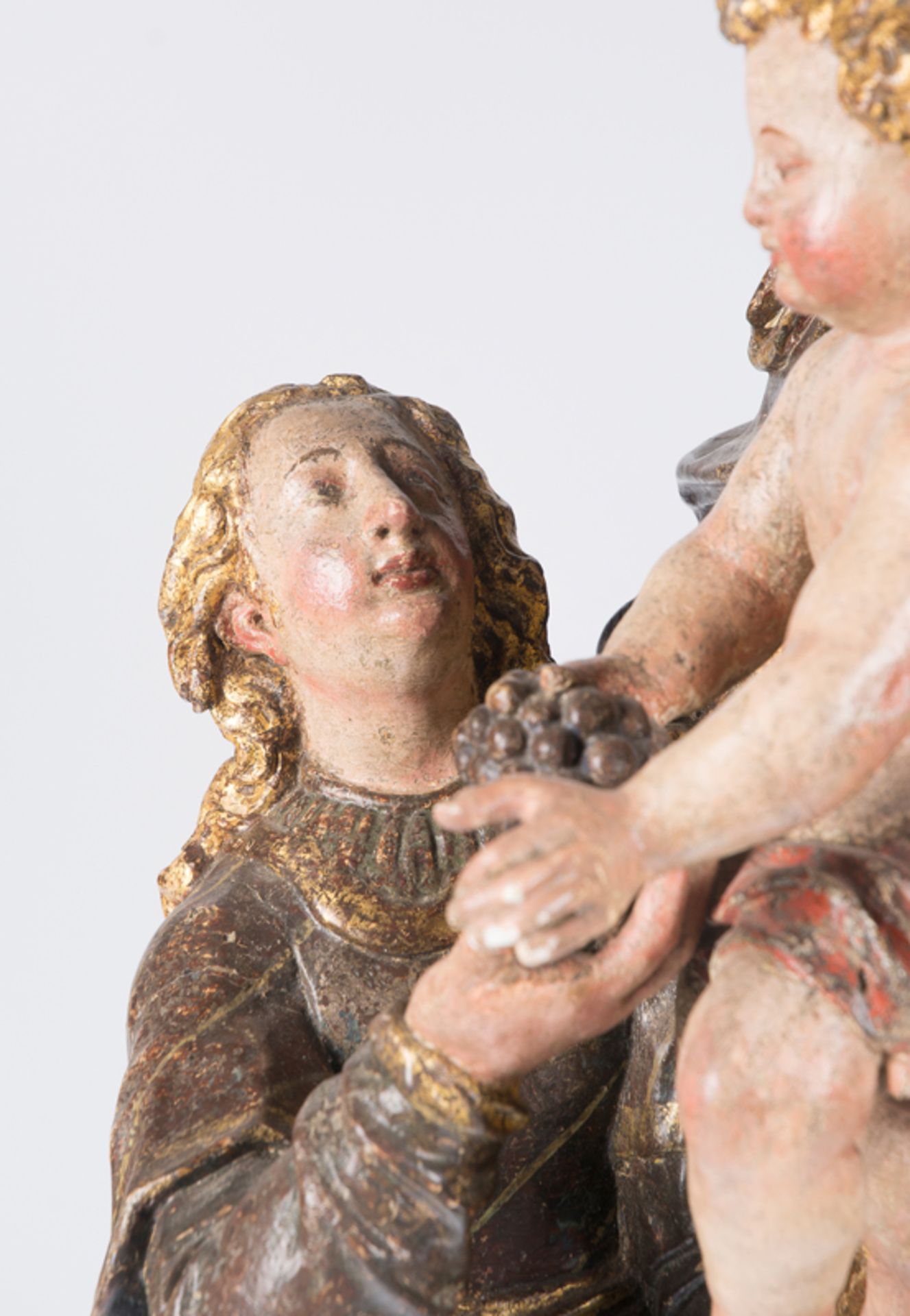 "Saint Anne with Virgin and Child". Carved, polychromed, gilded and silvered sculpture. Hispanic - Image 7 of 8