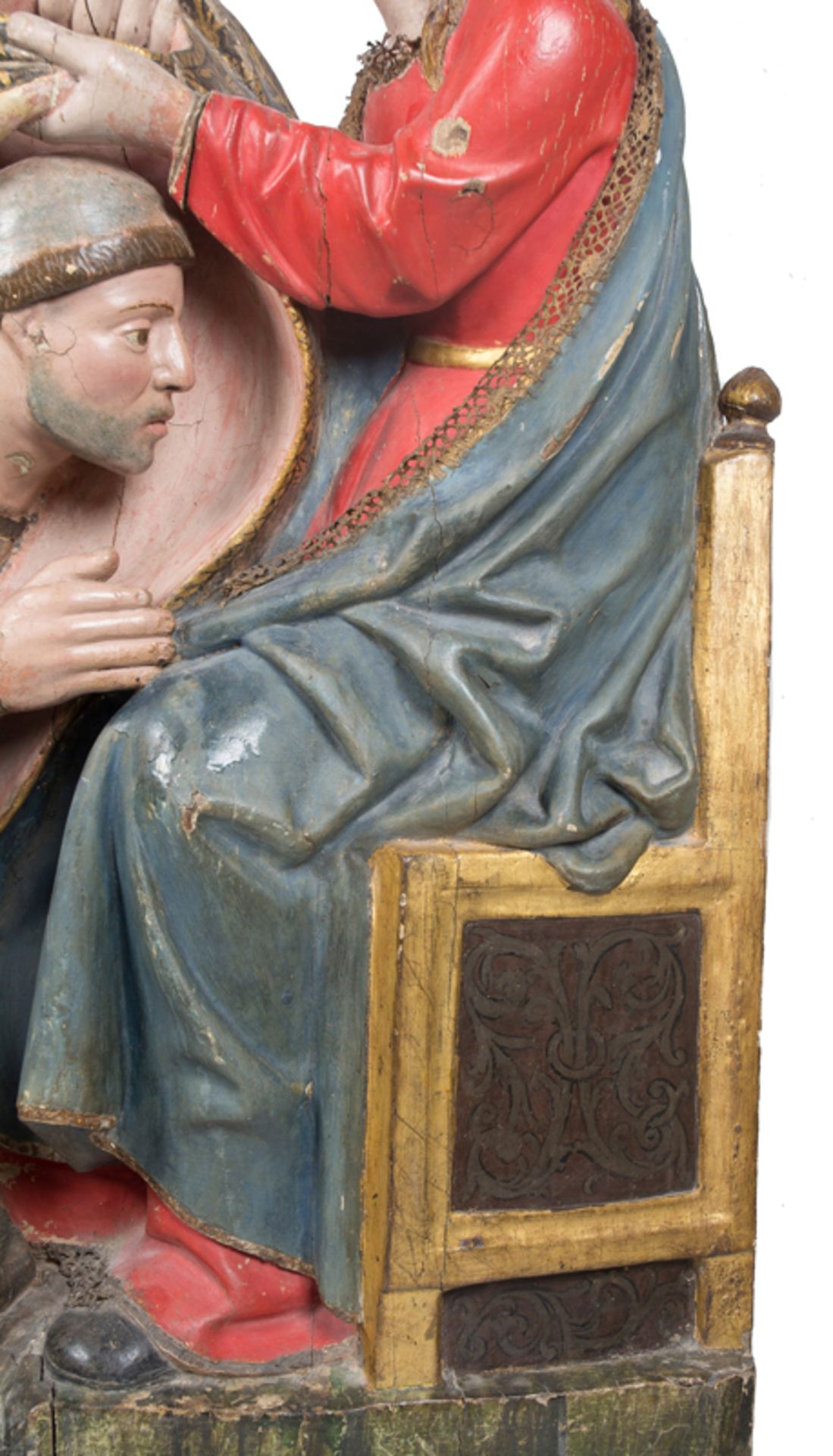 "The laying of the chasuble on Saint Ildefonsus". Carved, polychromed and gilded wooden relief. 15th - Image 3 of 7
