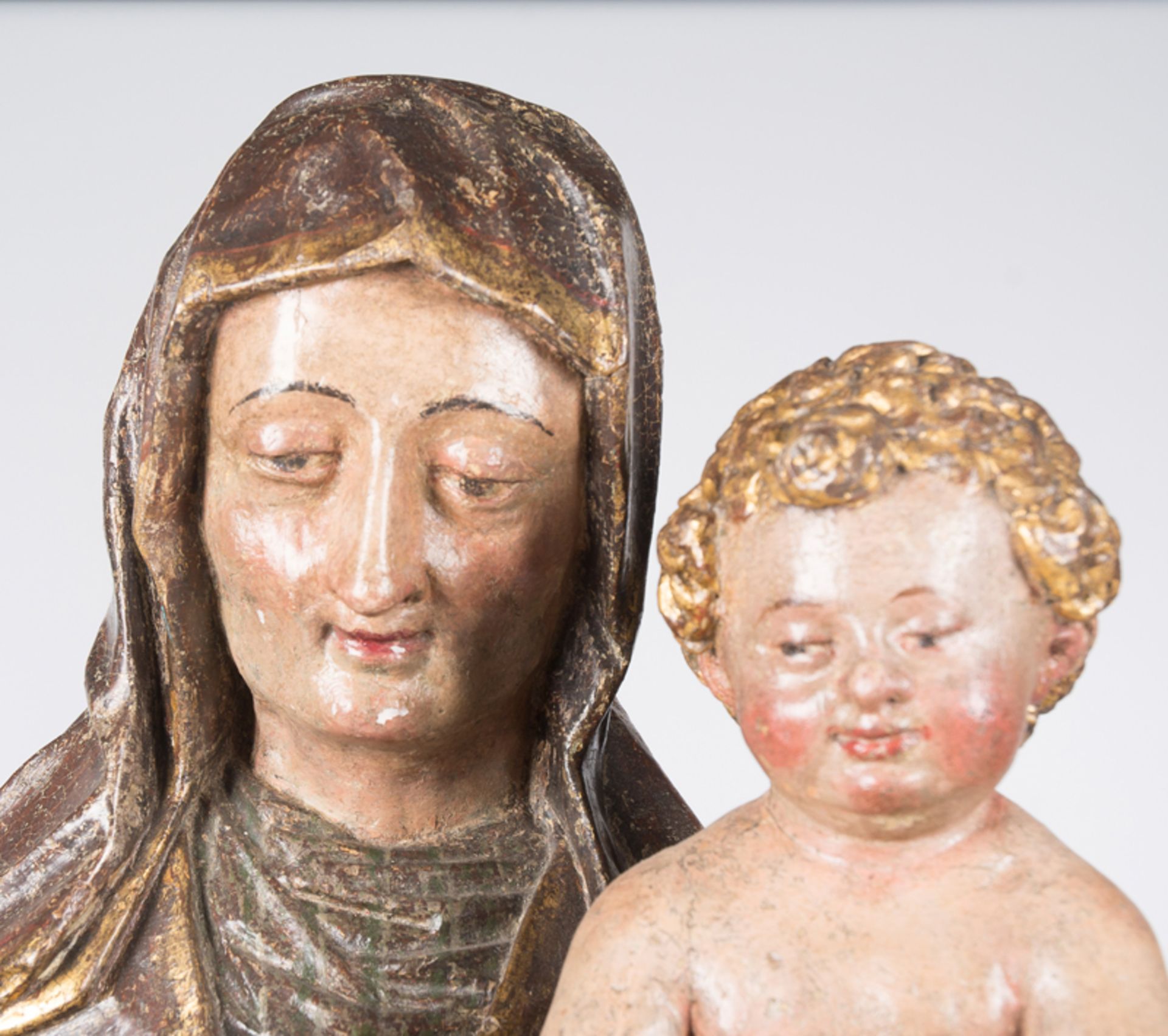 "Saint Anne with Virgin and Child". Carved, polychromed, gilded and silvered sculpture. Hispanic - Image 3 of 8