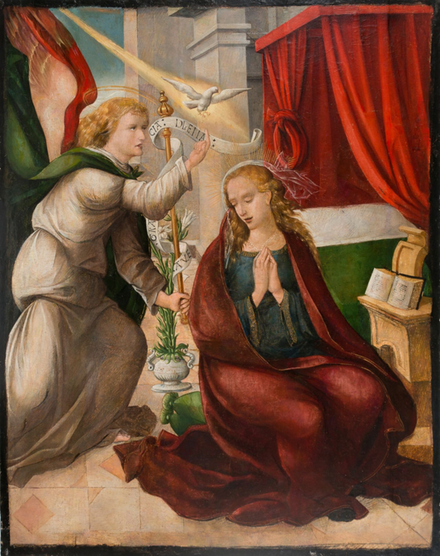 Spanish School. 16th century.Spanish School. 16th century. "The Annunciation" Oil on panel. 113 x 92