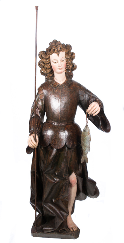 "Archangel Saint Raphael". Large carved and polychromed wooden sculpture. Colonial. 17th century.