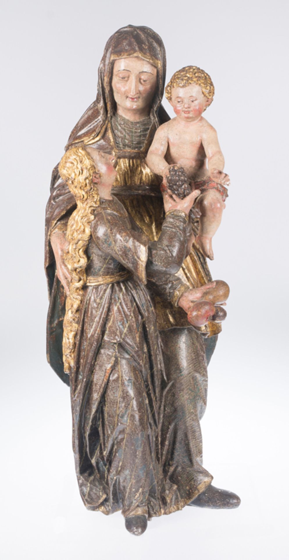 "Saint Anne with Virgin and Child". Carved, polychromed, gilded and silvered sculpture. Hispanic