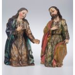 "The Virgin Mary and Saint Joseph". Pair of carved and polychromed wooden sculptures. Colonial