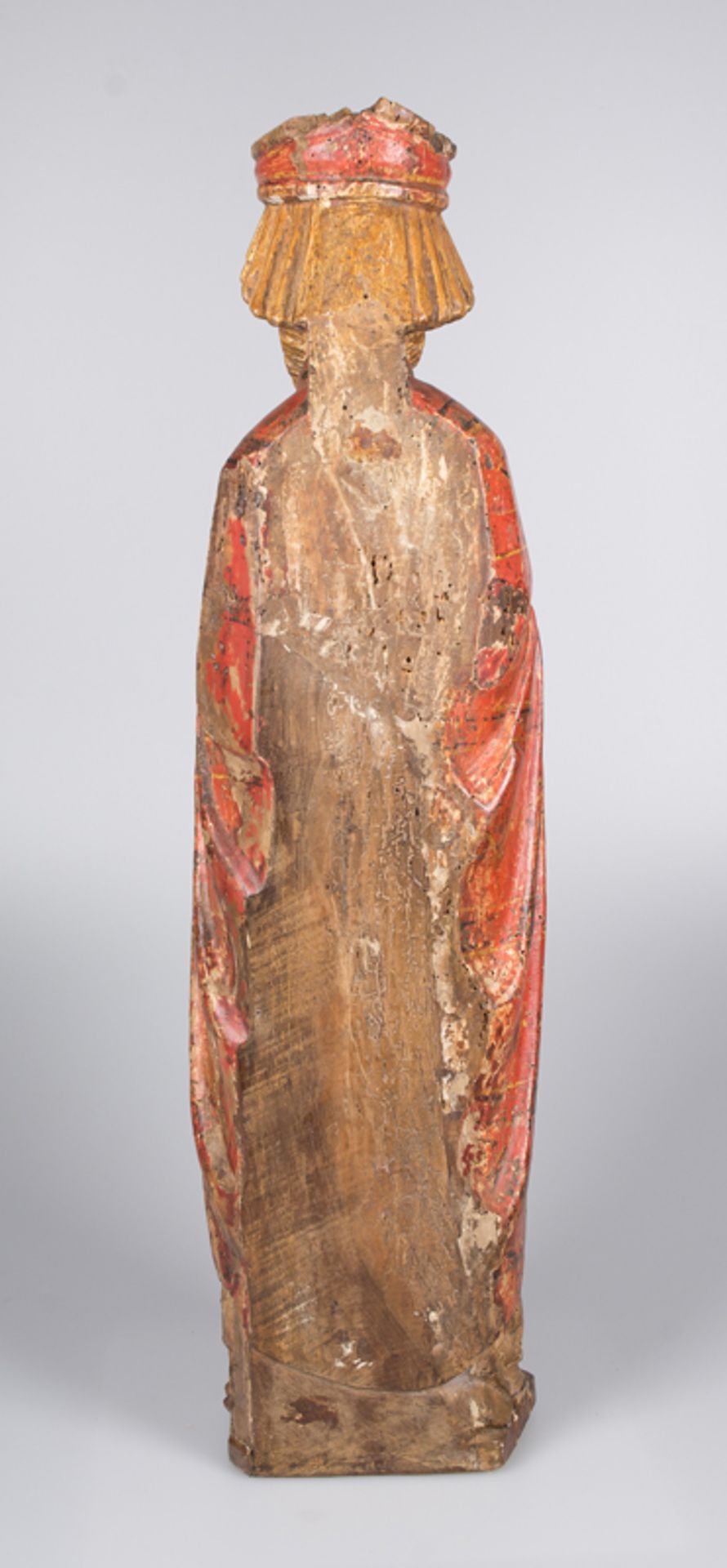 “Saint Augustine". Carved, gilded and polychromed sculpture. Romanesque. CIrca 1300. - Image 6 of 7