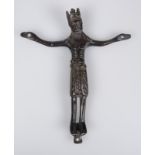 "Christ". Patinated bronze figure. Romanesque. 13th century. 16,5 x 14,8 cm."Christ". Patinated