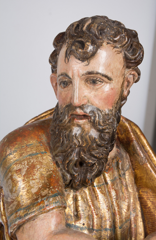 "The Four Evangelists". Carved, gilded and polychromed wooden sculptures. Castilian School. 16th - Image 6 of 10