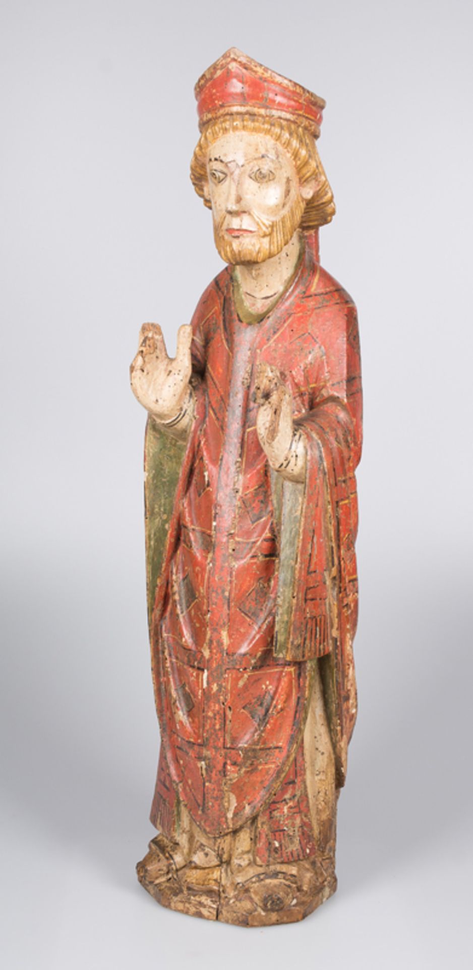 “Saint Augustine". Carved, gilded and polychromed sculpture. Romanesque. CIrca 1300. - Image 4 of 7