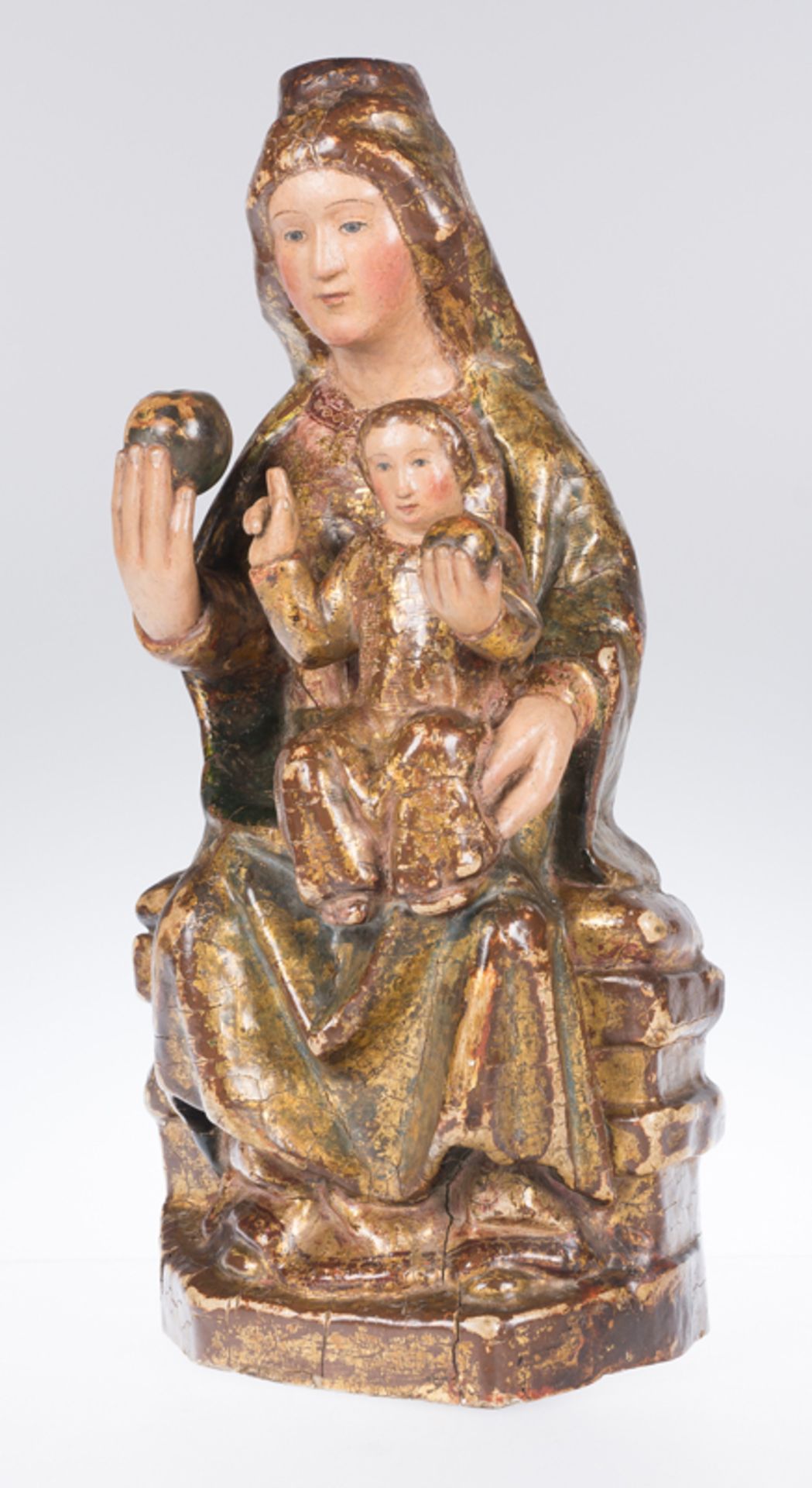 "Virgin in Majesty (Sede Sapientiae)". Gilt and polychrome carved wooden sculpture. Gothic. 14th - Image 3 of 6