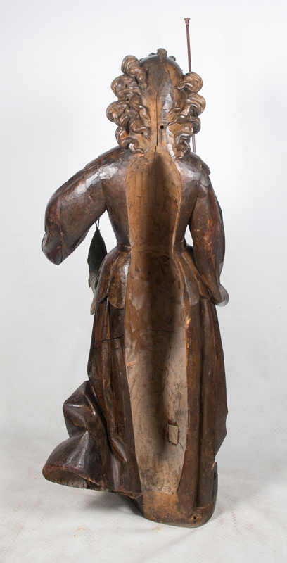"Archangel Saint Raphael". Large carved and polychromed wooden sculpture. Colonial. 17th century. - Image 6 of 6