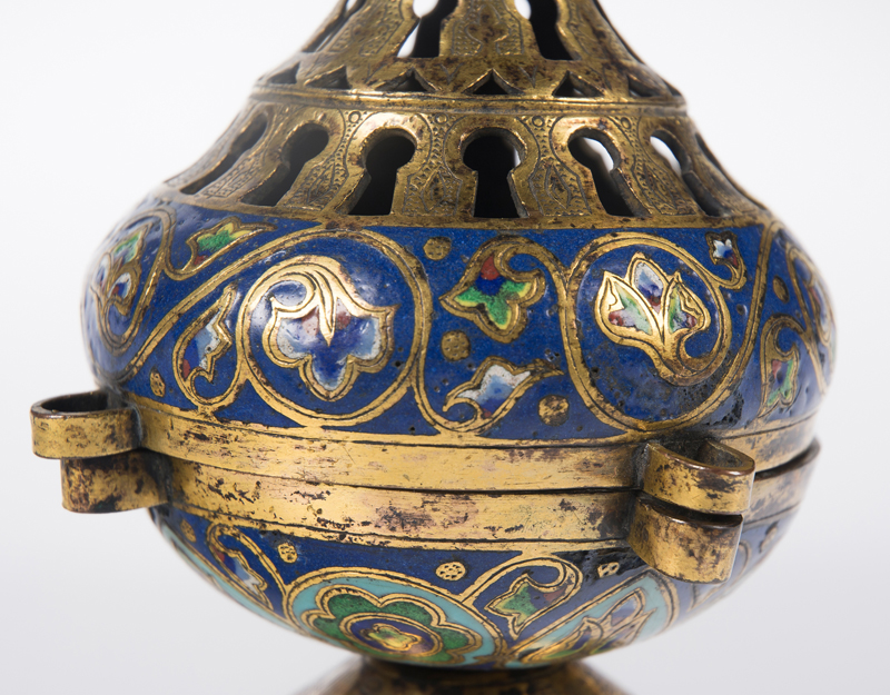 Gilded copper censer with champlevé enamels. Limoges. France. Gilded copper censer with champlevé - Image 3 of 6