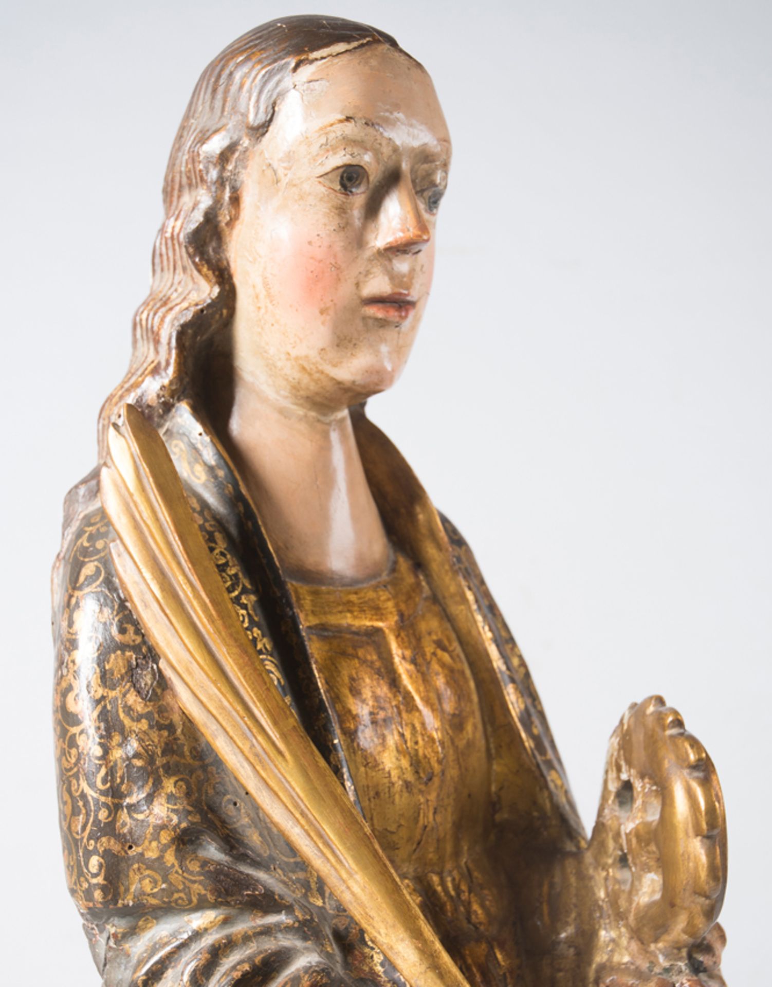 "Saint Catherine". Carved, polychromed and gilded wooden sculpture. Hispanic Flemish School. Early - Image 5 of 7