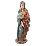 "Virgin of Calvary". Carved, polychromed and gilded wooden sculpture. Spanish School. Late 16th cent