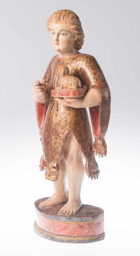 "Saint John the Baptist". Carved, polychromed and gilded wooden sculpture. Indo-Portuguese. Goa. 17 - Image 2 of 6