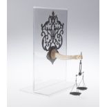 Jeweller’s scales, or emblem of justice in the shape of an arm made of ivory and wrought iron. Poss