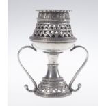 Embossed and pierced silver censer. 19th century.
