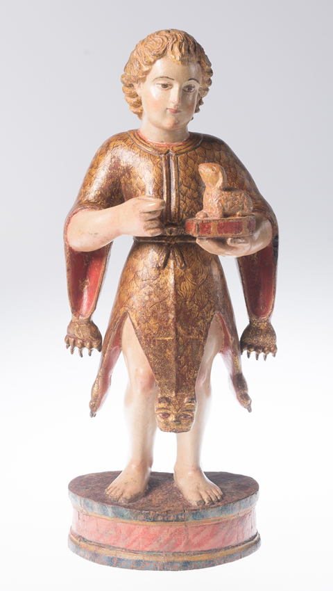 "Saint John the Baptist". Carved, polychromed and gilded wooden sculpture. Indo-Portuguese. Goa. 17