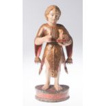 "Saint John the Baptist". Carved, polychromed and gilded wooden sculpture. Indo-Portuguese. Goa. 17