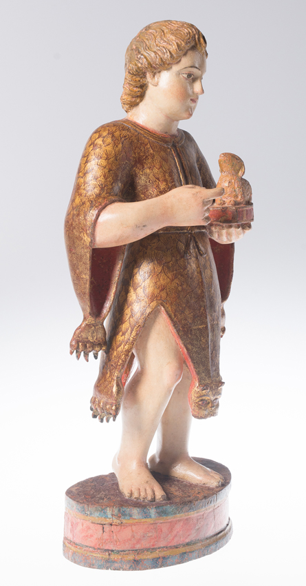 "Saint John the Baptist". Carved, polychromed and gilded wooden sculpture. Indo-Portuguese. Goa. 17 - Image 3 of 6