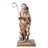 "Saint Roch". Carved, gilded and polychromed wooden sculpture. Spanish School. 18th century.