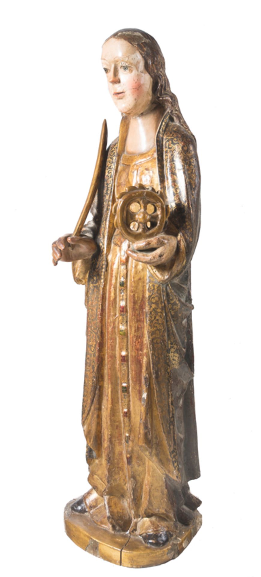 "Saint Catherine". Carved, polychromed and gilded wooden sculpture. Hispanic Flemish School. Early - Image 2 of 7